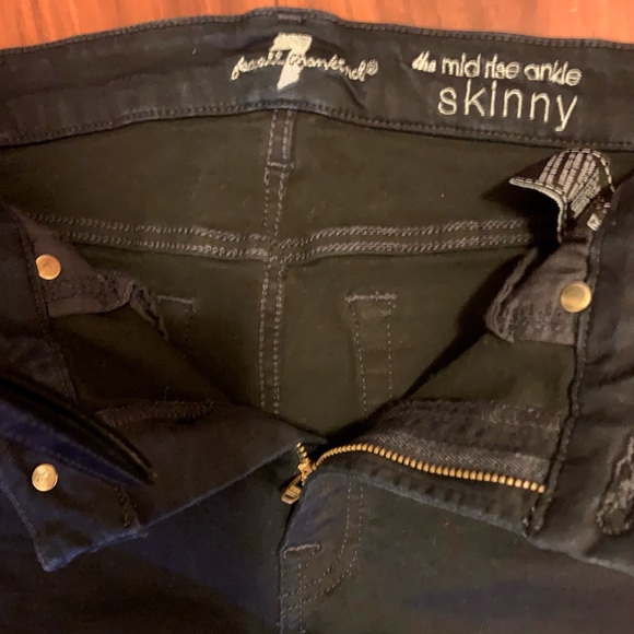 LN 7 FOR MANKIND MID RISE ANKLE SKINNY JEANS. DARK BLUE. - Picture 8 of 12